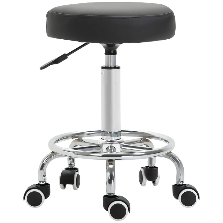 MCL Round Rolling Stool, PU Leather Height Adjustable Stool Chair with Wheels and Swivel Seat for Salon, Massage, Spa, Home Kitchen, Black