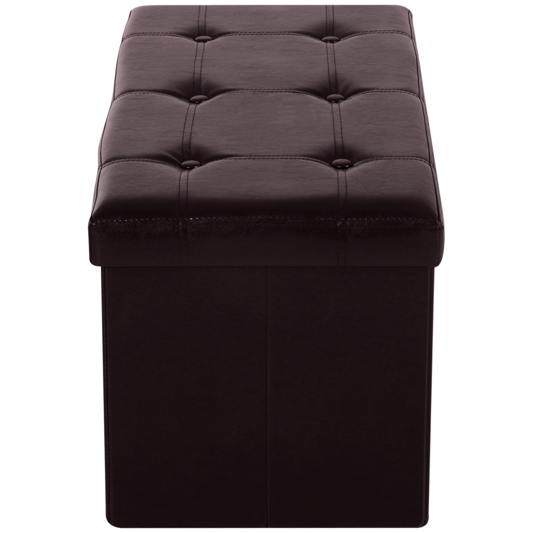 Folding Faux Leather Storage Cube Ottoman Bench Seat PU Rectangular Footrest Stool Box (Brown)