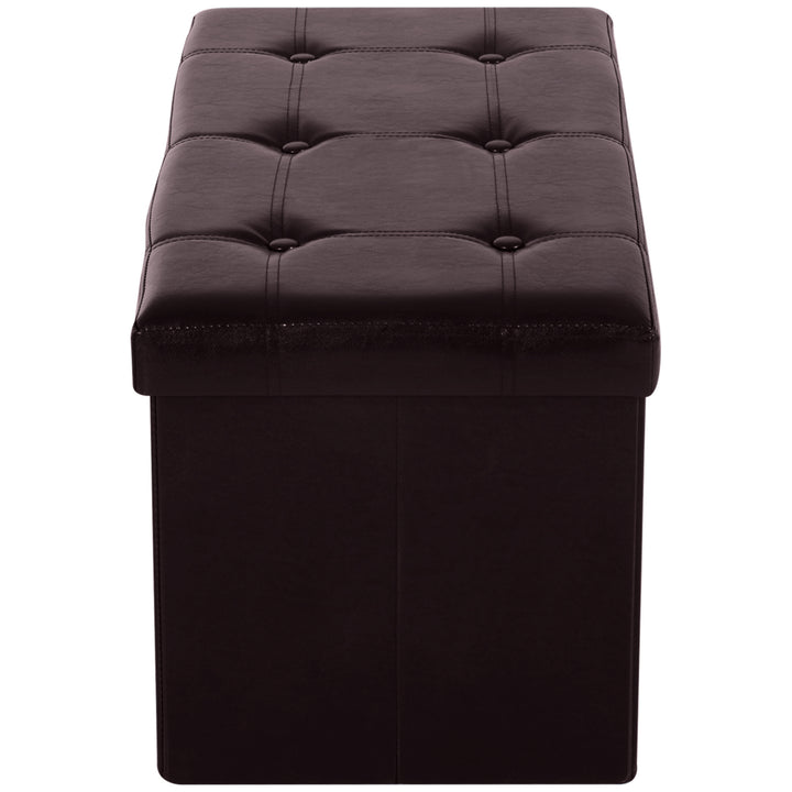Folding Faux Leather Storage Cube Ottoman Bench Seat PU Rectangular Footrest Stool Box (Brown)