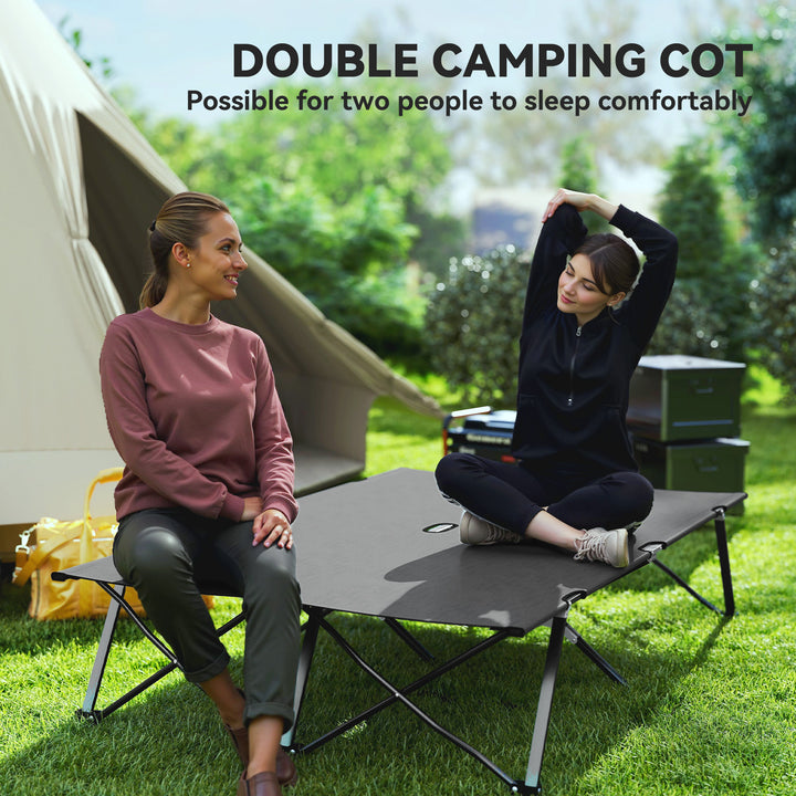 Double Camping Cot Bed, with Bag - Charcoal Grey