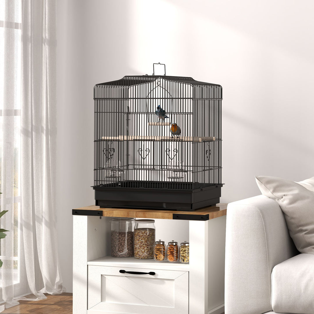 Large Metal Bird Cage with Perches, Food Bowls, Swing, for Budgies, Parakeets, Black