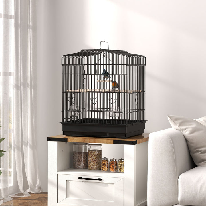 Large Metal Bird Cage with Perches, Food Bowls, Swing, for Budgies, Parakeets, Black