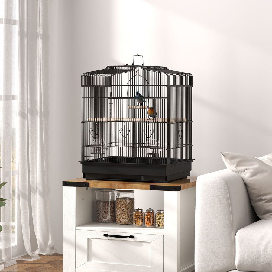 Large Metal Bird Cage with Perches, Food Bowls, Swing, for Budgies, Parakeets, Black