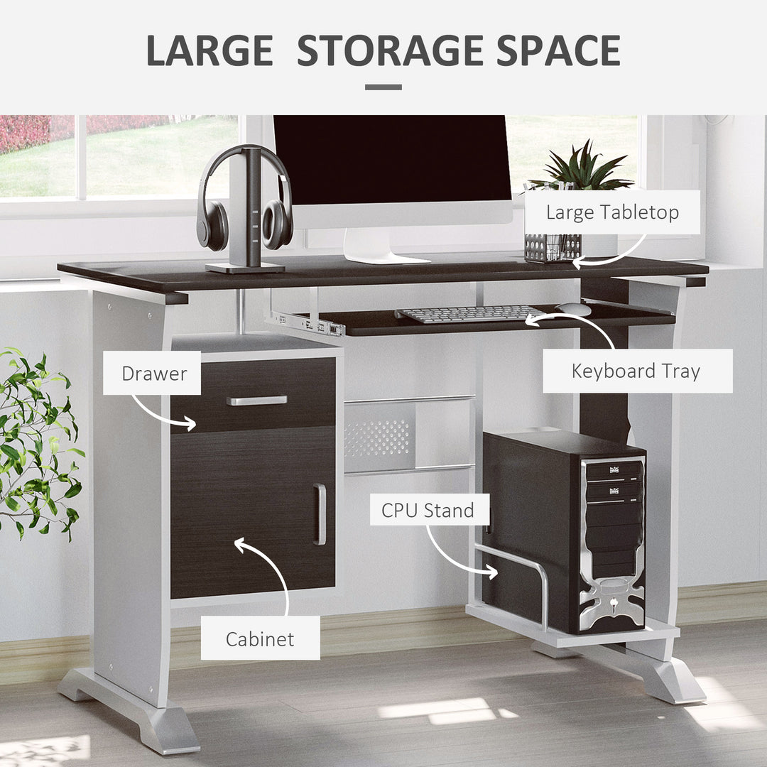 Computer Desk with Sliding Keyboard Tray, Storage Drawers and Host Box Shelf, Home Office Desk, Study Workstation, 100 x 52 x 75cm, Black Walnut