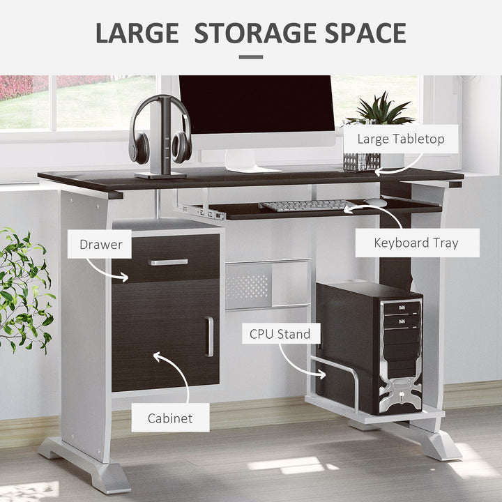 Computer Desk with Sliding Keyboard Tray, Storage Drawers and Host Box Shelf, Home Office Desk, Study Workstation, 100 x 52 x 75cm, Black Walnut