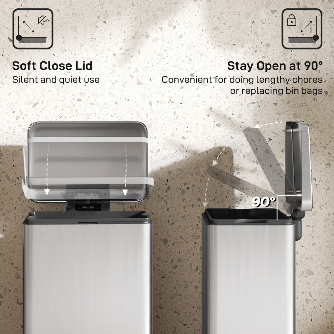 20L Kitchen Bin with Soft-Close Lid and Stay-Open Function, Stainless 
