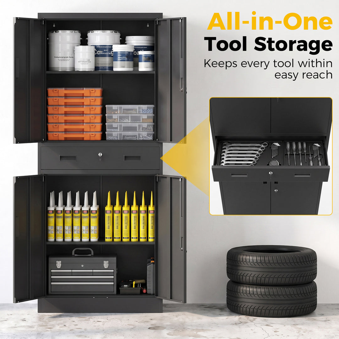 Metal Storage Cabinet, 180cm Tall Tool Cabinet with Locking Doors - view 5