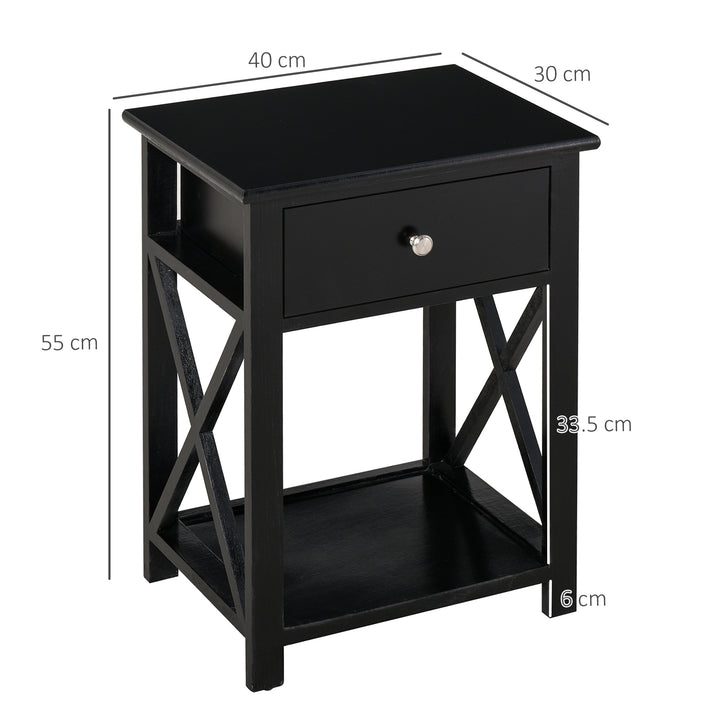 End Table, Sofa Side Table with Drawer X Bar Bottom Storage Shelf, Nightstand Bedside Table for Bedroom or Living Room Black