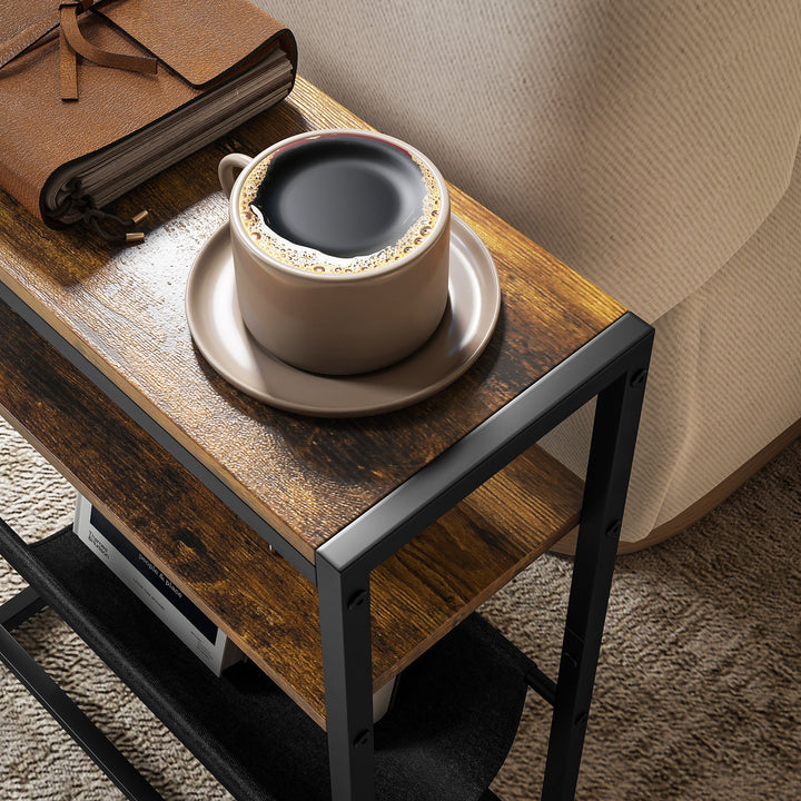 MCL Narrow Side Table, End Table with 3-Tier Storage, V-Shaped Magazine Holder for Living Room, Bedroom, 43 x 18 x 56 cm, Ru