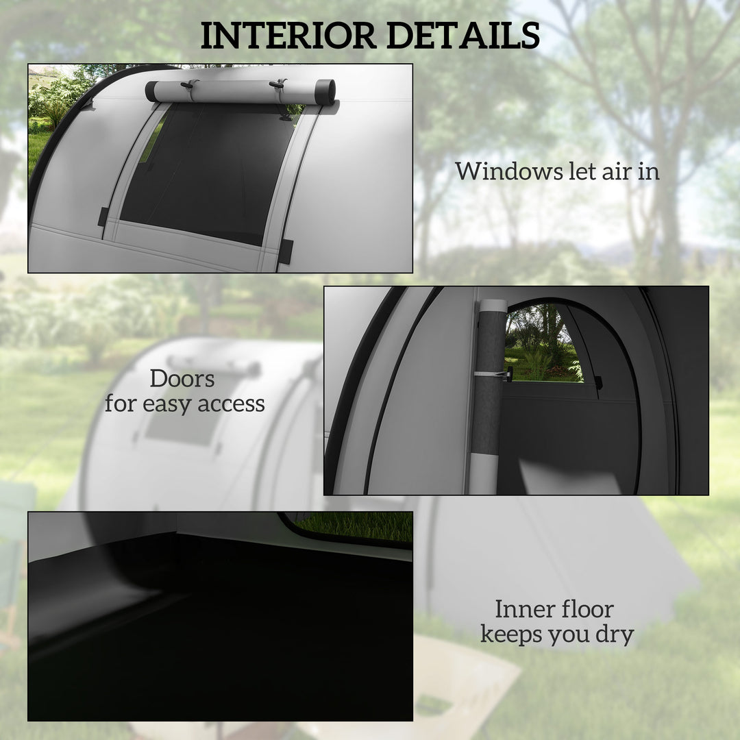 Four Man Duo Room Tunnel Tent, with Accessories - Grey