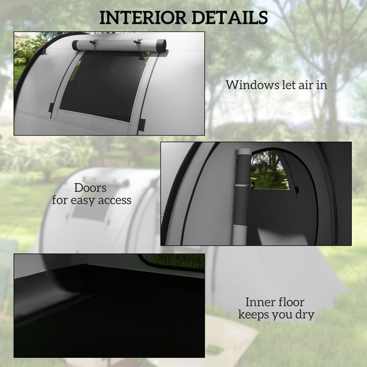 Four Man Duo Room Tunnel Tent, with Accessories - Grey