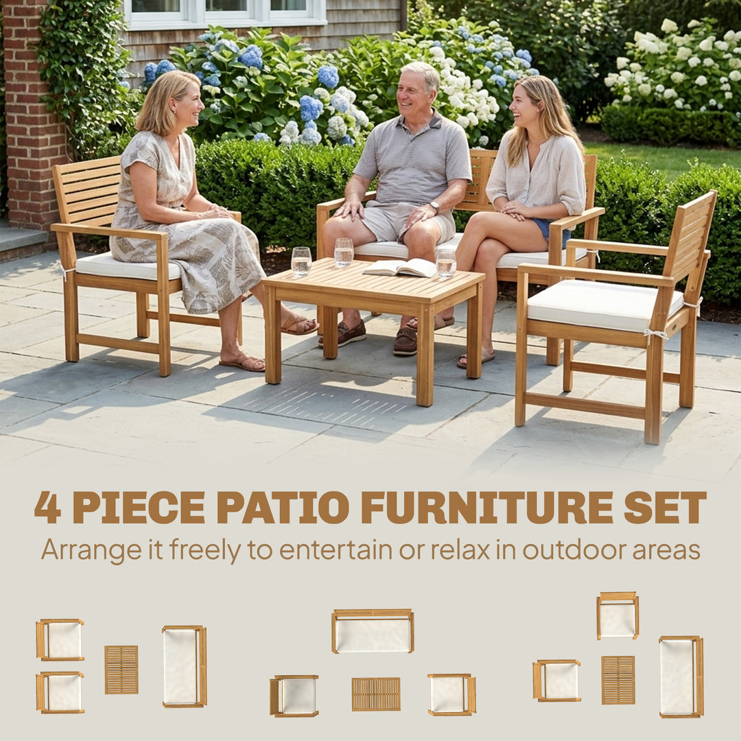 4 Seater Wooden Garden Furniture Set with Loveseat, Armchairs, Table, 