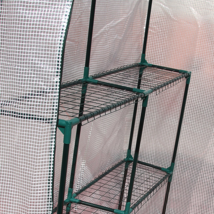 Walk In Greenhouse with 2 Tier Shelf, Portable Gardening Plant Grow House Tomato Greenhouse with Roll up Zip Panel Door, Reinforced PE Cover, 143 x 143 x 195cm, Green