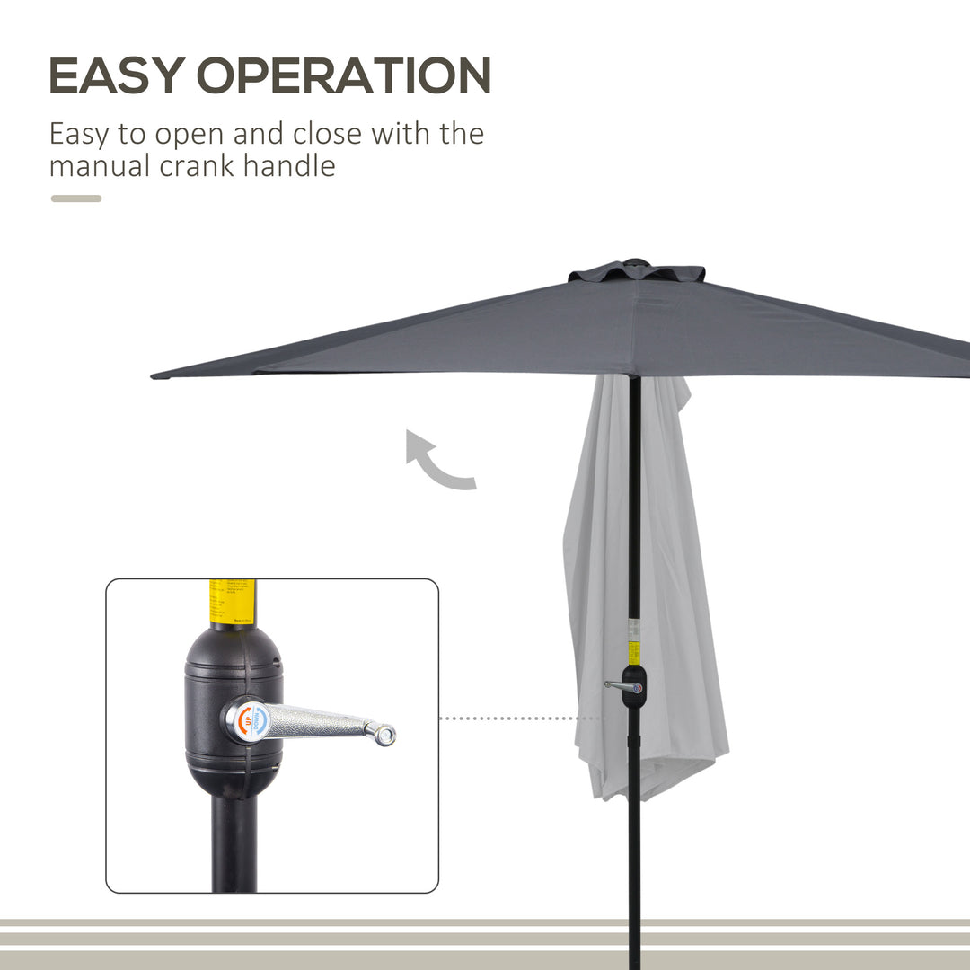 Outsunny Half Round Umbrella Parasol 3m, Grey Polyester with Aluminum Frame, Space