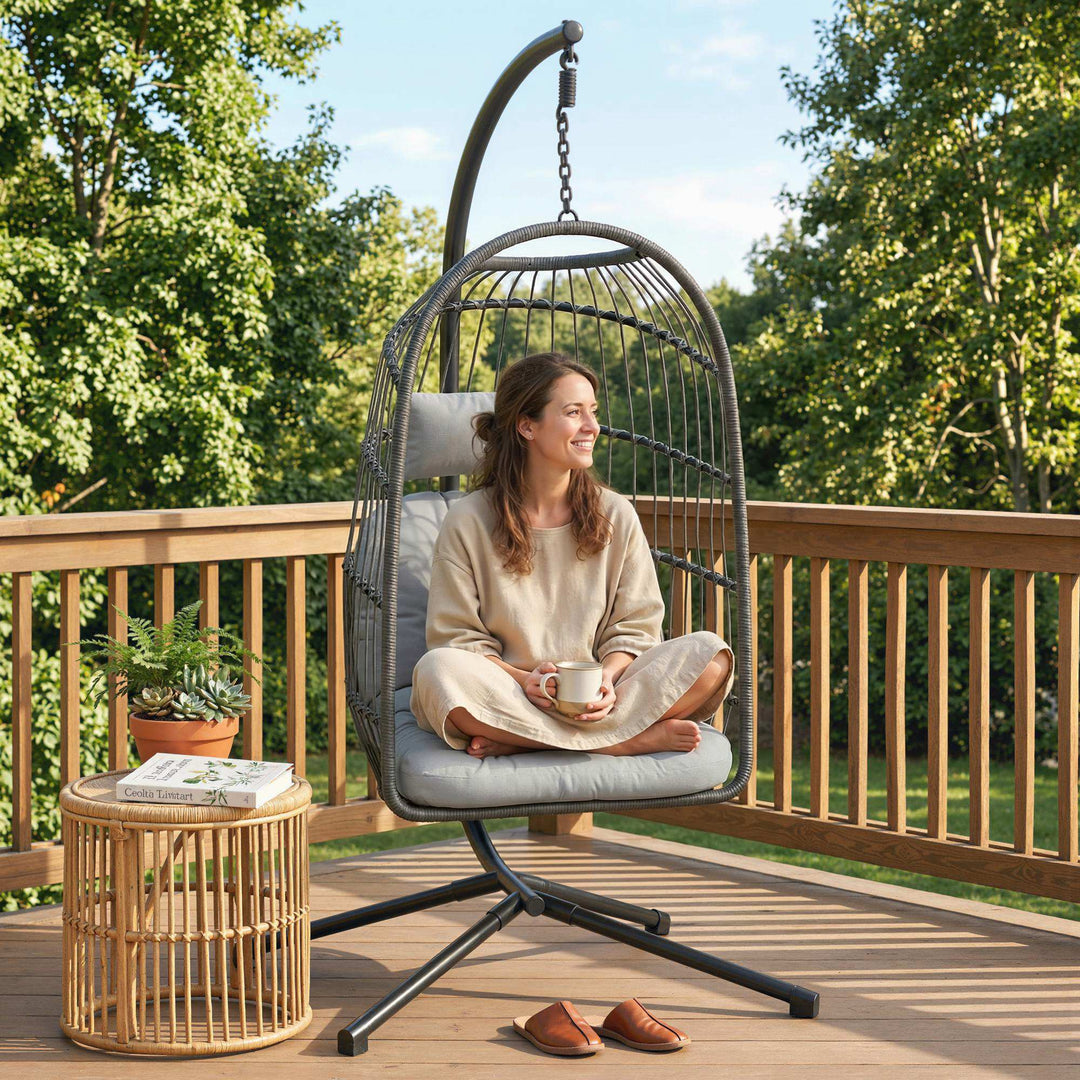 Hanging Egg Chair, Indoor Outdoor Hammock Swing Chair with Stand, Safe