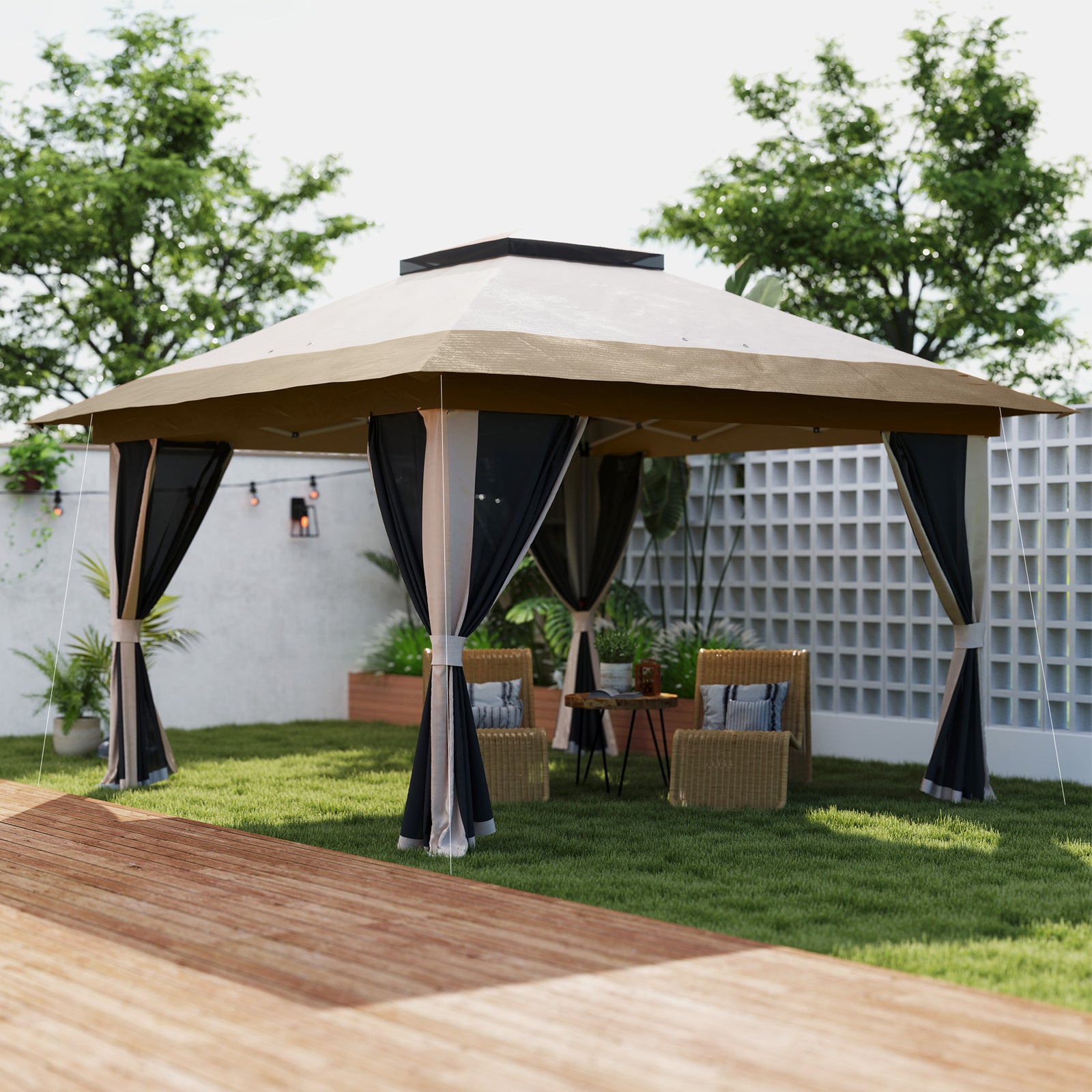 3.6 x 3.6m Pop-Up Gazebo, with Accessories - Beige