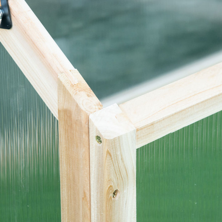 MCL Wooden Cold Frame Garden Polycarbonate Greenhouse with Openable Top Cover, Grow House for Flowers, Vegetables, Plants, 90 x 52 x 50cm, Natural