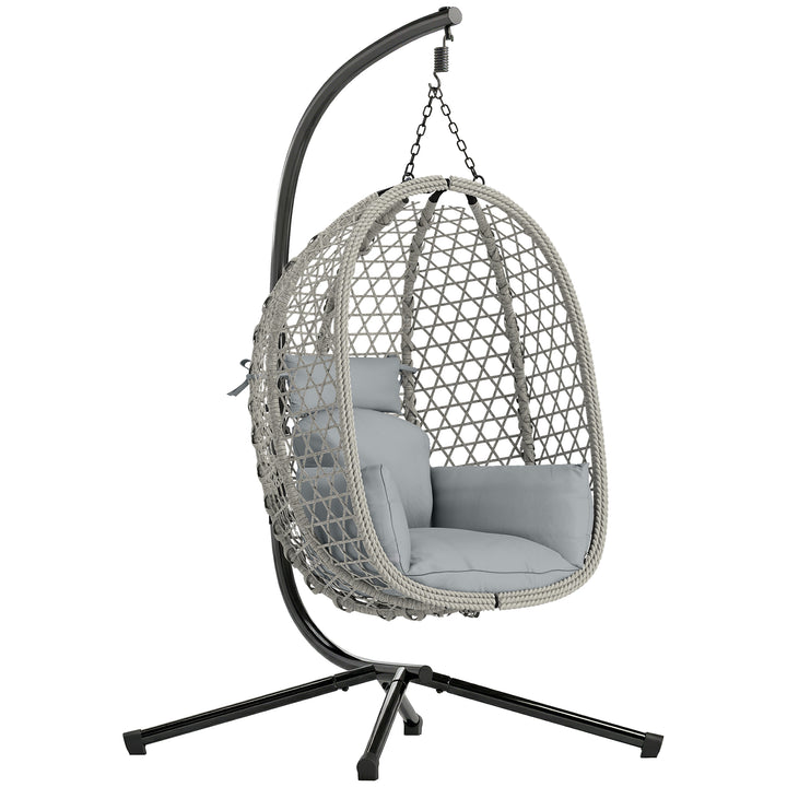 Hanging Egg Chair, Indoor Outdoor Rattan Hammock Swing Chair with Stan