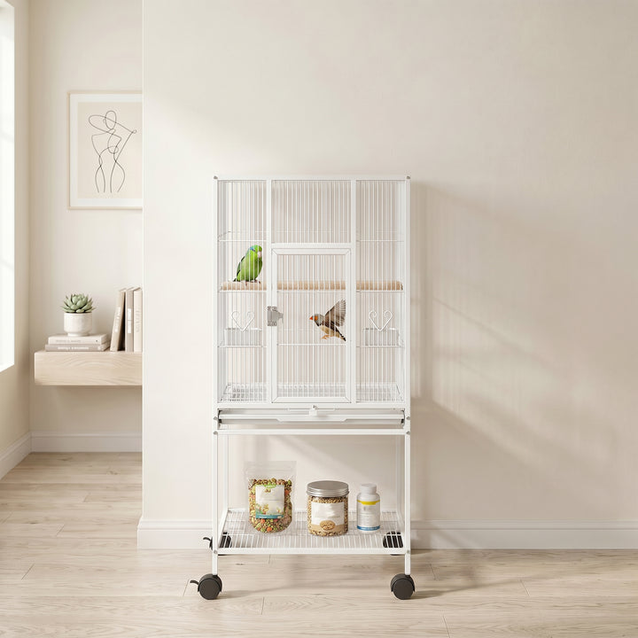 Bird Cage Detachable with Rolling Stand Parrot Cage with Storage Shelf