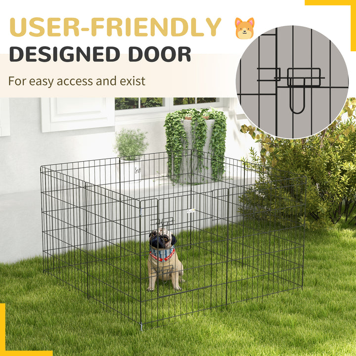 PawHut 8 Panel DIY Dog Pen with Door for Dogs, Small Animals, Indoor/Outdoor Use, 61cm High | Aosom UK