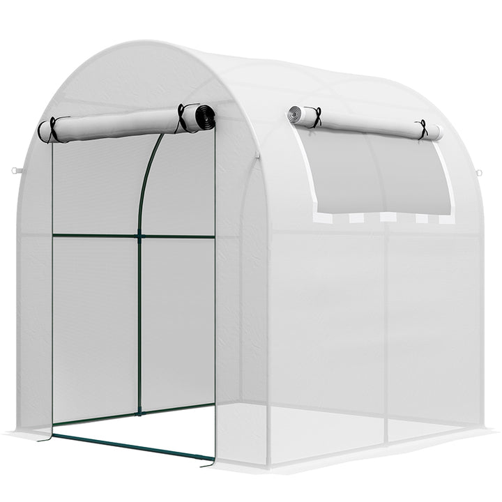 Outsunny Walk in Polytunnel Greenhouse, Green House for Garden with Roll-up Window and Door, 1.8 x 1.8 x 2 m, White | Aosom UK