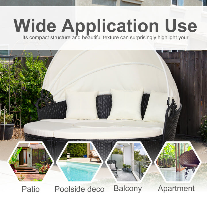 Five-Piece Rattan Garden Bed, with Canopy - Black/White