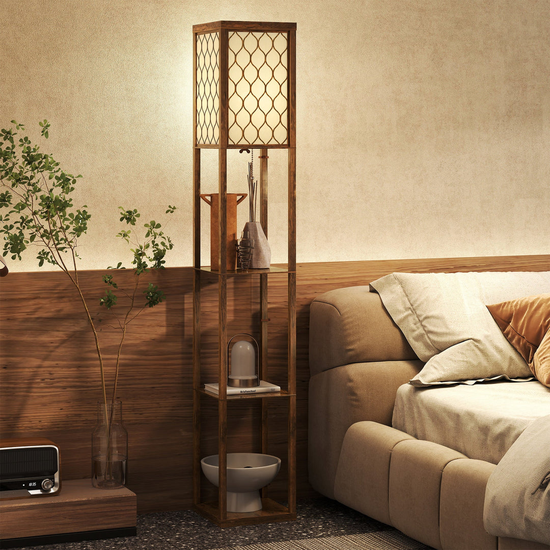 Three-Shelf Standing Lamp - Rustic Brown/White