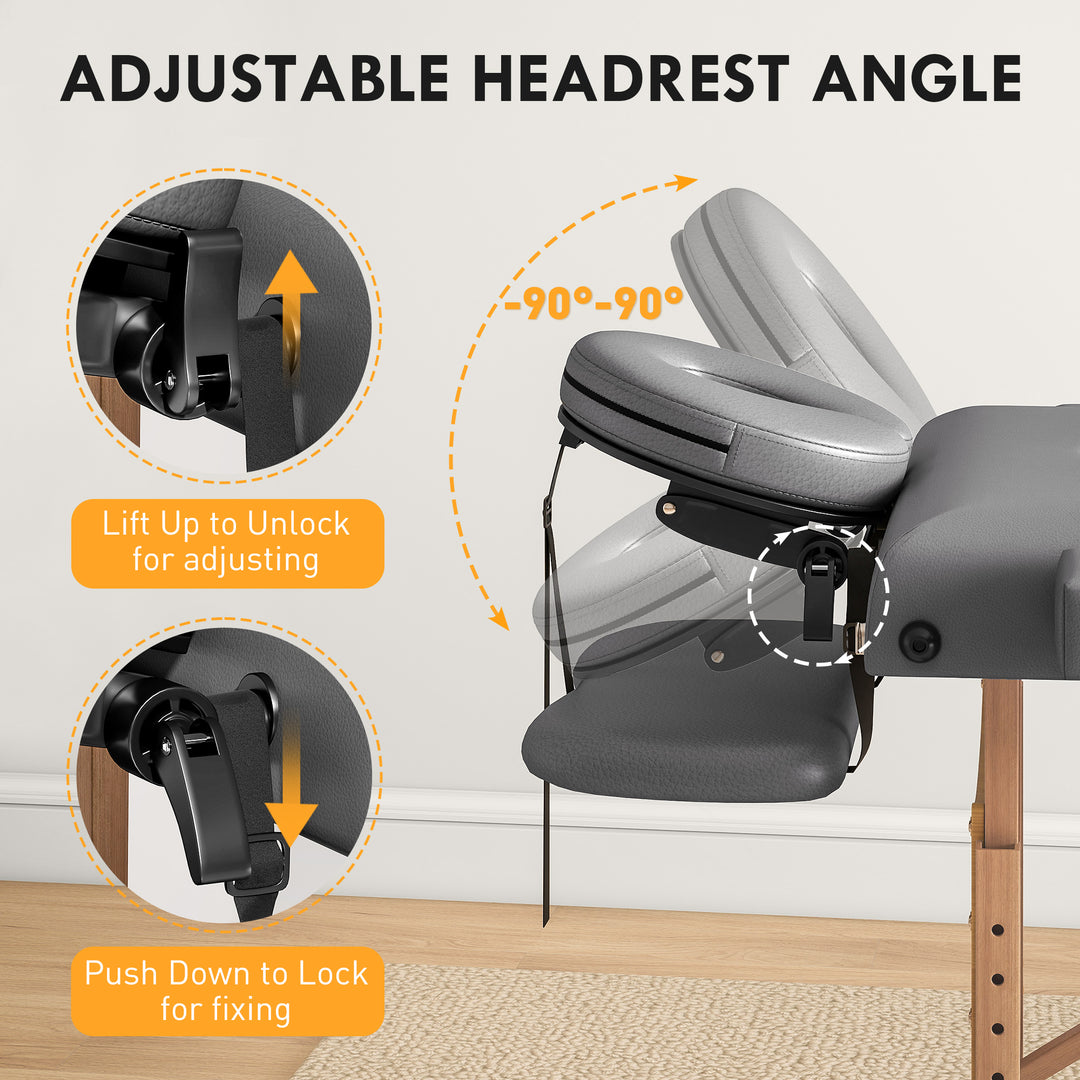 Foldable Massage Table with Beech Wood Legs - Grey