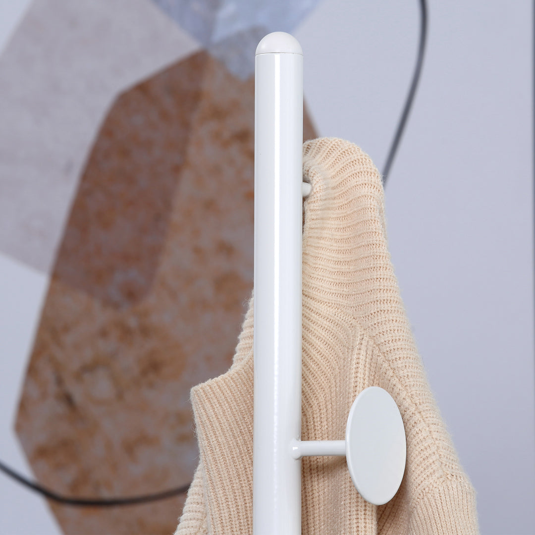 Coat Rack Free Standing Hall Tree with 8 Round Disc Hooks for Clothes, Hats,Purses, Steel Entryway Coat Stand with Marble Base for Entryway, Living Room, Bedroom, White
