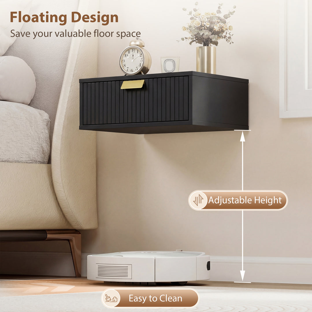 Modern Floating Nightstands Set of 2, Wall Mounted Bedside Tables with