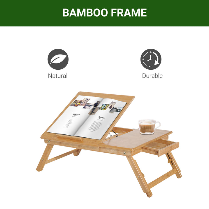 Portable Laptop Desk Notebook Tray PC Bed Table with Drawer Adjustable & Foldable (55L x 35W x 22-32.5H (cm))