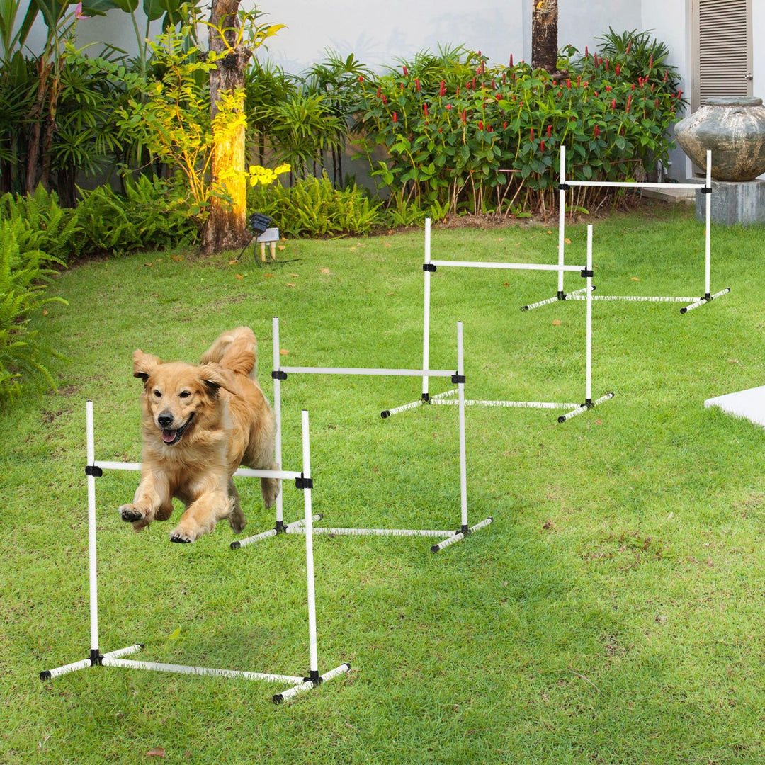 4 Pieces Dog Agility Training Equipment, Adjustable Height Jumps Hurdle with Carrying Bag for Outdoor, White
