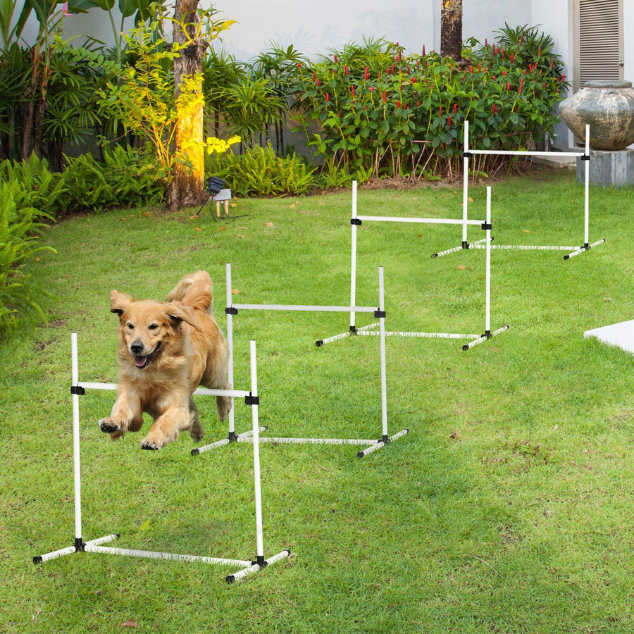 4 Pieces Dog Agility Training Equipment, Adjustable Height Jumps Hurdle with Carrying Bag for Outdoor, White