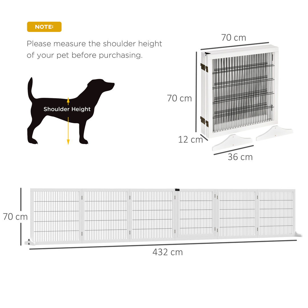 Wooden Pet Gate, Freestanding Dog Safety Barrier, w/ 2 Support Feet, White