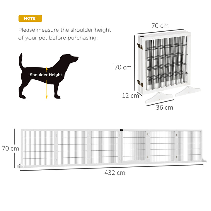 Wooden Pet Gate, Freestanding Dog Safety Barrier, w/ 2 Support Feet, White