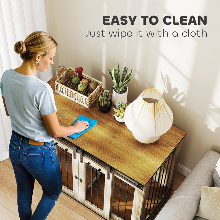 MCL Dog Crate Furniture for Large Dogs, Double Dog Cage for Small Dogs, with Sliding Doors - Oak Tone