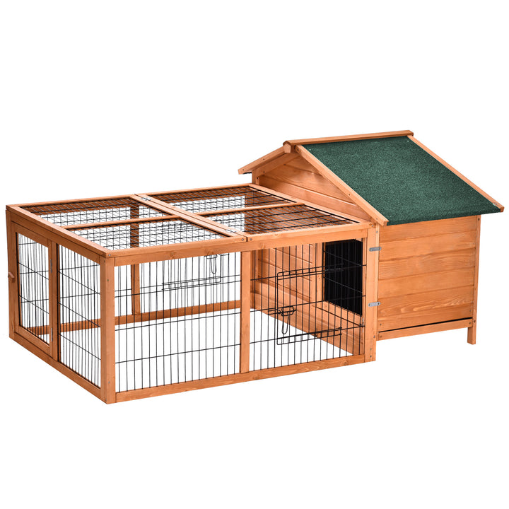 MCL Wooden Rabbit Hutch Outdoor, Guinea Pig Hutch, Detachable Pet House Animal Cage with Openable Run & Roof Lockable Door Slide-out Tray 146 x 95 x 69cm