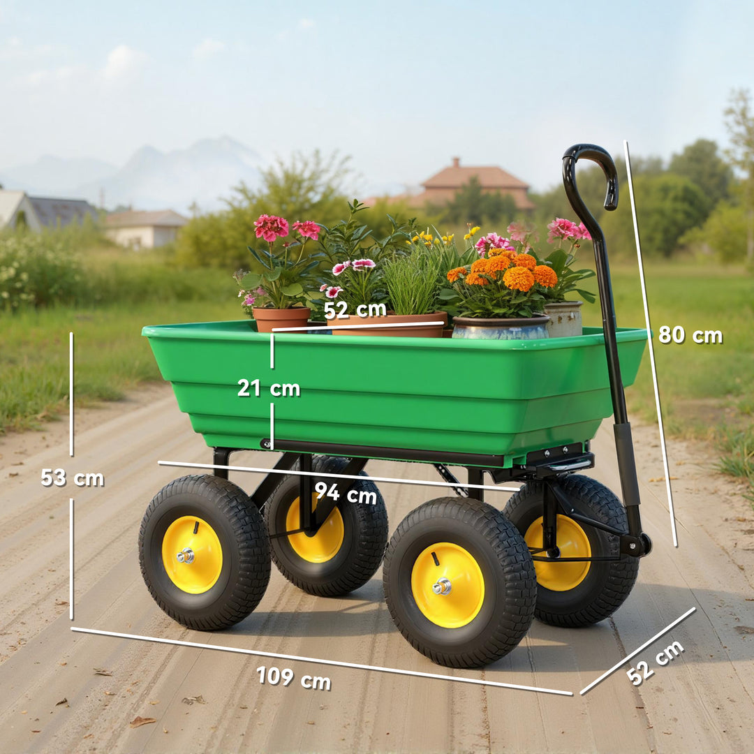 MCL 75 Litre Large Garden Cart, Tipping Wheelbarrows Heavy Duty Garden Dump Trolley 200kg Capacity for Festivals, Tools, Plants, Logs - Green