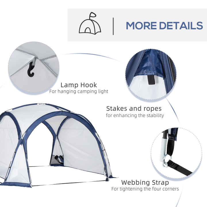 Dome Tent for 6-8 Person, Camping Tent with 4 Zipped Mesh Doors, Removable Oxford Cloth, Lamp Hook, Portable Carry Bag, White and Blue