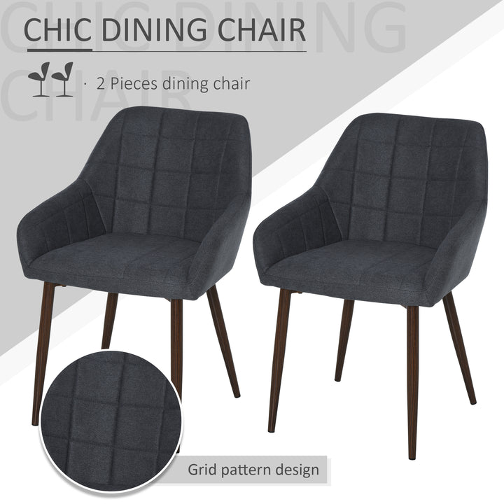 HOMCOM 2 Pcs Linen-Touch Fabric Dining Chair w/ Cushion, Backrest, Mid Back Leisure Chair w/ Steel Leg, Sponge Padded Armchair for Dining Room