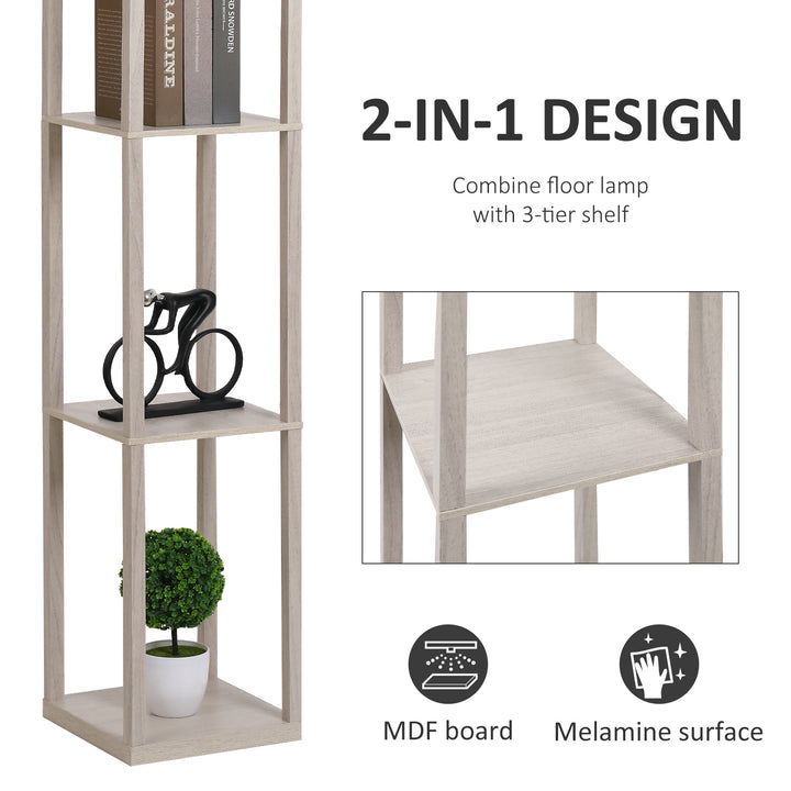 3-Tier Floor Lamp, Floor Light with Storage Shelf, Reading Standing Lamp with Acrylic Shade for Living Room, Bedroom, Kitchen, Dining Room, Office, Dorm, 160cm, Oak