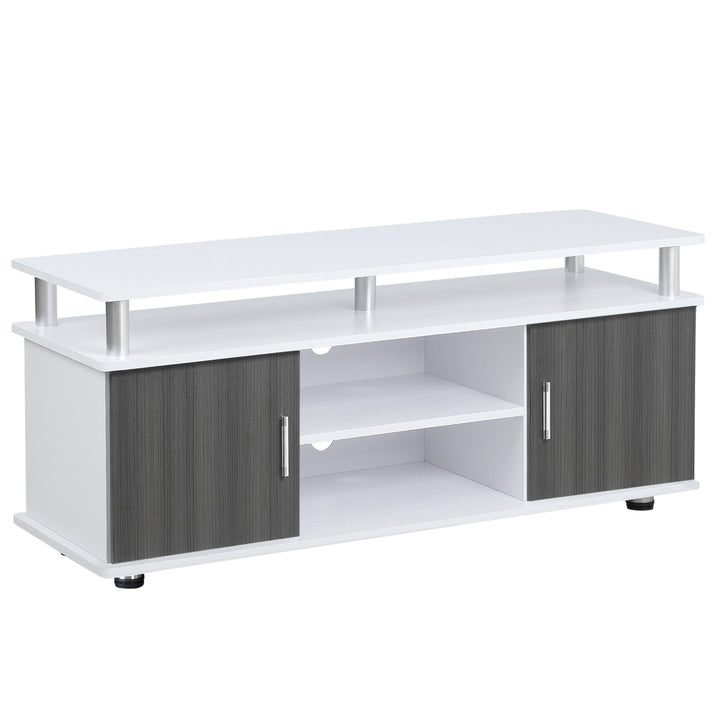 HOMCOM TV Cabinet Unit for TVs up to 55'' with Storage Shelf and Cupboards, Living Room Entertainment Center Media Console, Grey and White | Aosom UK