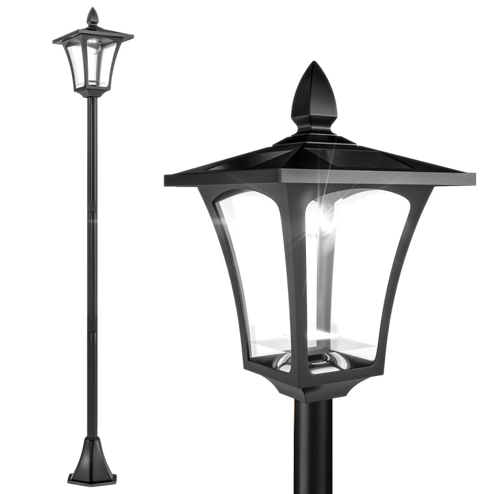 Outdoor Garden Solar Post Lamp Sensor Dimmable LED Lantern Bollard Pathway 1.6M Tall – Black