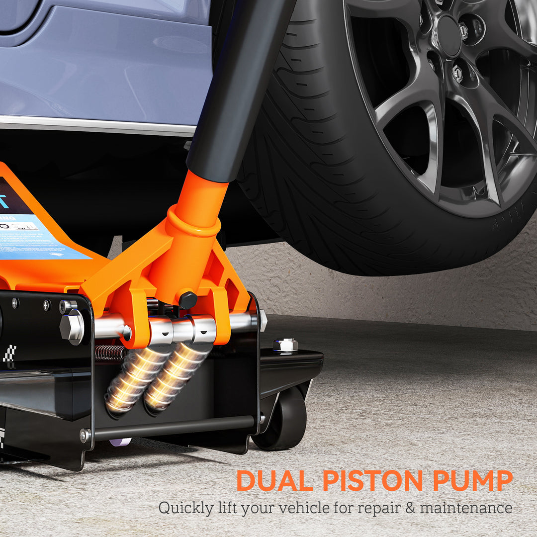 2.5 Ton Hydraulic Low-Profile Floor Jack, with 7.5-47cm Lifting Range, Wheels, Orange