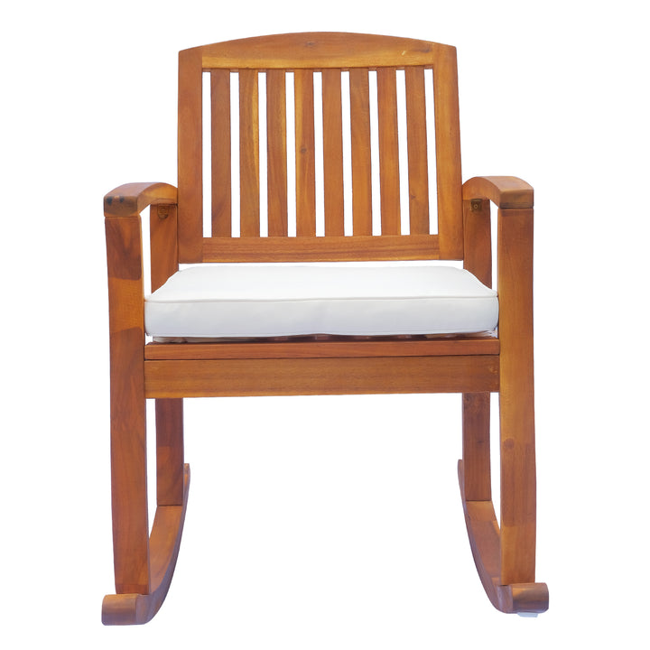 Outsunny Rocking Chair, Acacia Wood, Indoor/Outdoor Use with Cushion, Traditional Design