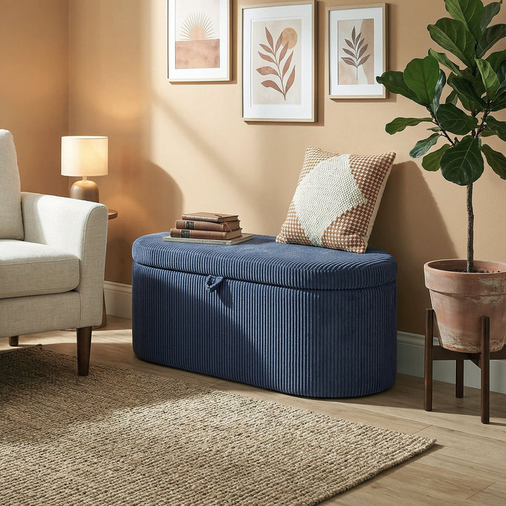 Storage Ottoman, Corduroy Upholstered Ottoman Storage Box with Padded 
