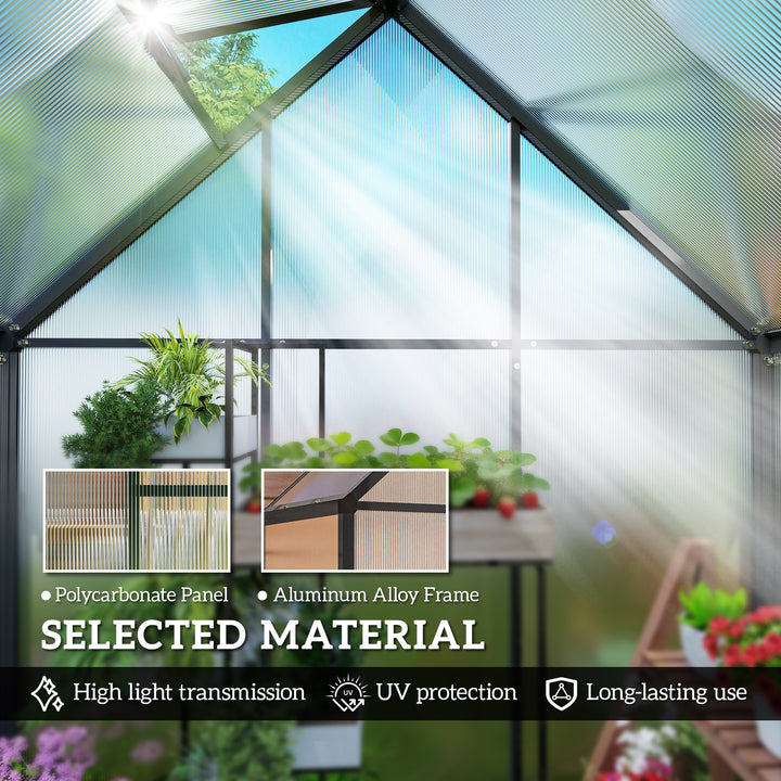 Polycarbonate Greenhouse with Swing Door and Adjustable Window, Walk-in Greenhouse, 5.5 x 6.5ft