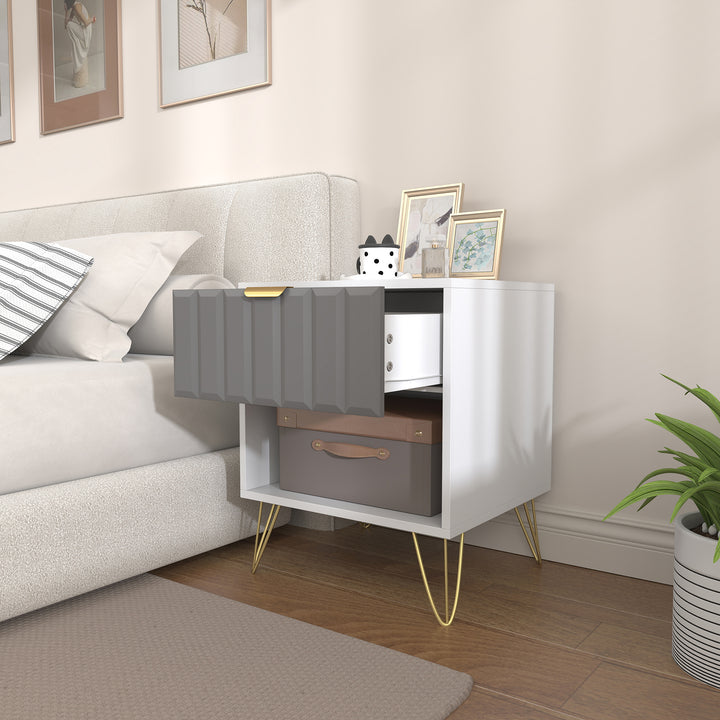 Bedside Table Modern Bedside Cabinet with Drawer and Open Compartment, 45 x 40 x 55
