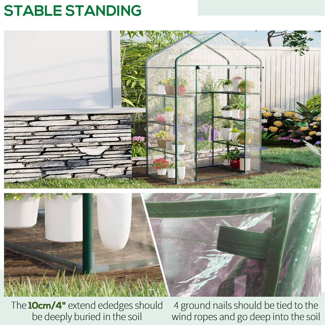 Walk in Greenhouse with 4-Tier 8 Shelves, Green House with Hemmed Cover, Roll-up Zipped Door, Steel Frame, 143 x 73 x 195cm