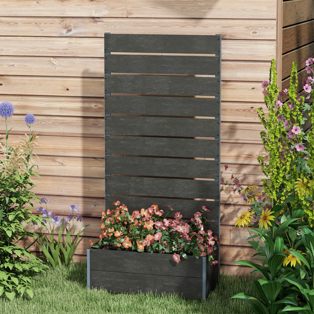 34 x 69.5cm Garden Planter Box, with Back Trellis, Black